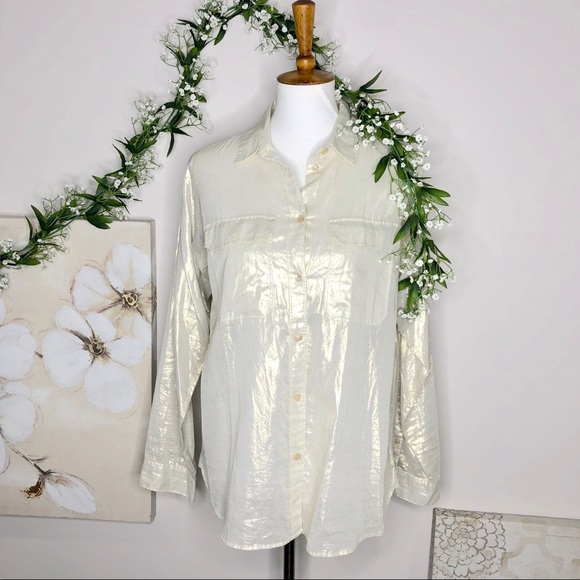 J. Crew Tops - 🌷J. Crew | Sheer Gold Shimmer Button Down Shirt
